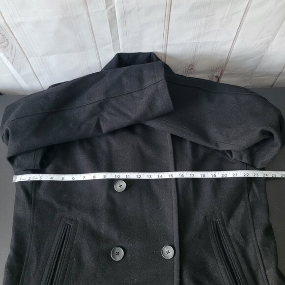 Nautica Quilted Black Wool Blend Men’s L Double Breasted Pea Coat Winter Jacket - Picture 6 of 7